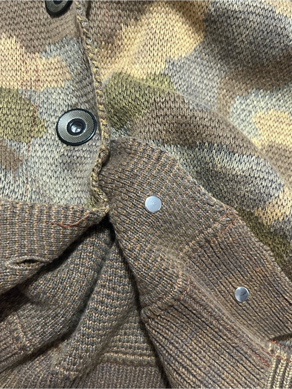Olive Green Camouflage Knit Cardigan - Picture 10 of 13